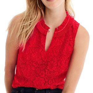 J Crew Red lace ruffle tank top | XS